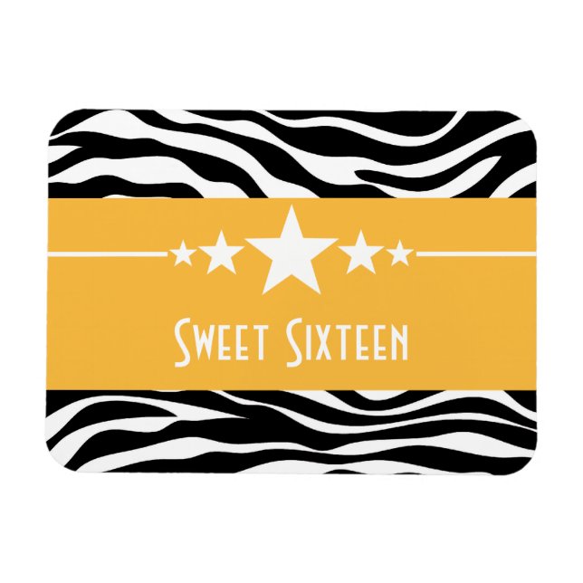 Imán Stars Zebra Print Sweet 16 Magnet, Amarillo (Horizontal)