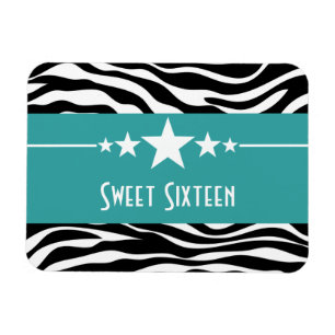 Imán Stars Zebra Print Sweet 16 Magnet, Aqua