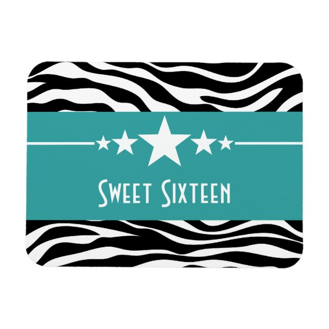 Imán Stars Zebra Print Sweet 16 Magnet, Aqua (Horizontal)