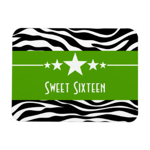 Imán Stars Zebra Print Sweet 16 Magnet, Green