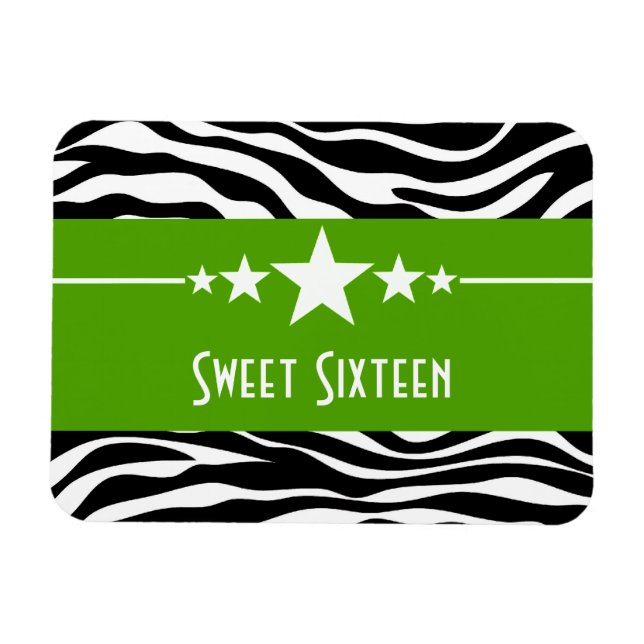 Imán Stars Zebra Print Sweet 16 Magnet, Green (Horizontal)