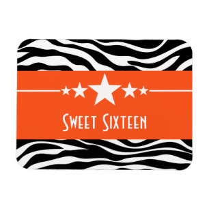 Imán Stars Zebra Print Sweet 16 Magnet, Naranja