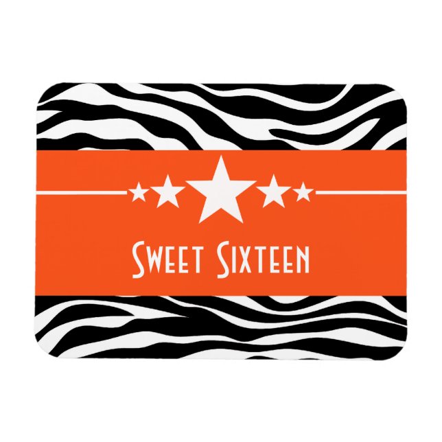 Imán Stars Zebra Print Sweet 16 Magnet, Naranja (Horizontal)