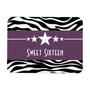 Imán Stars Zebra Print Sweet 16 Magnet, Purple