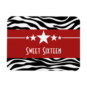 Imán Stars Zebra Print Sweet 16 Magnet, Red