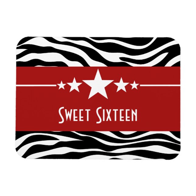 Imán Stars Zebra Print Sweet 16 Magnet, Red (Horizontal)