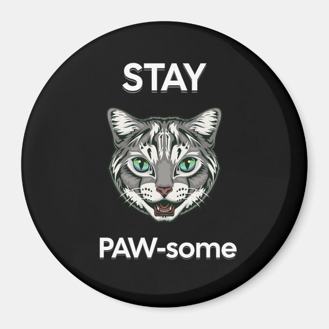 Imán Stay Pawsome pun gato negro (Frente)