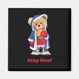 Imán Stay Real Guay Boxing Bear Ilustracion Graphic De