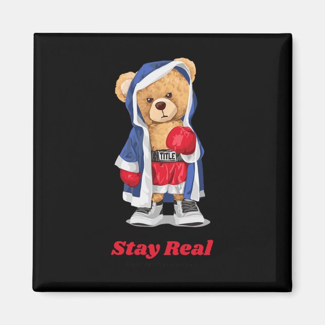 Imán Stay Real Guay Boxing Bear Ilustracion Graphic De (Frente)