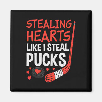 Imán Stealing Hearts Stealing Pucks Hockey Valentines D