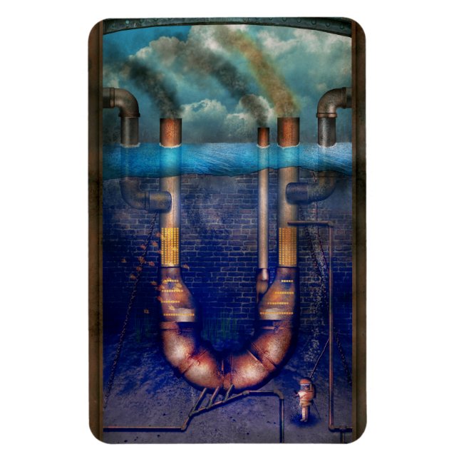 Imán Steampunk - Alfabeto - U es para Utopía Submarina (Vertical)