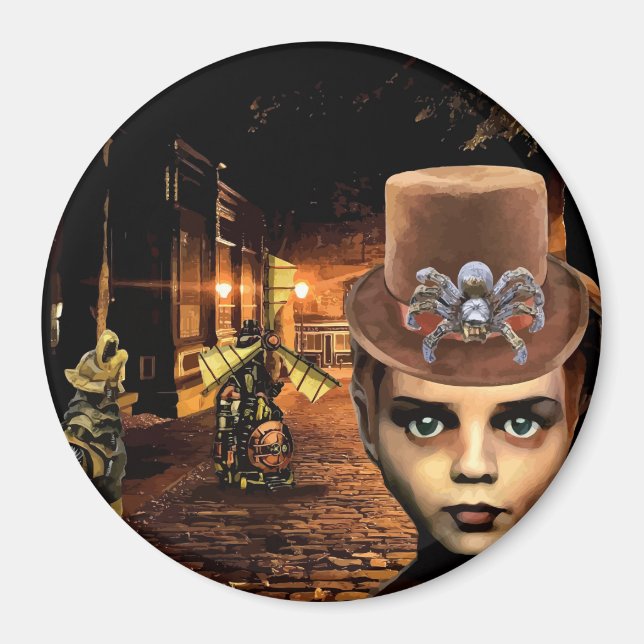 Imán Steampunk Boy Y Robot Dog (Frente)