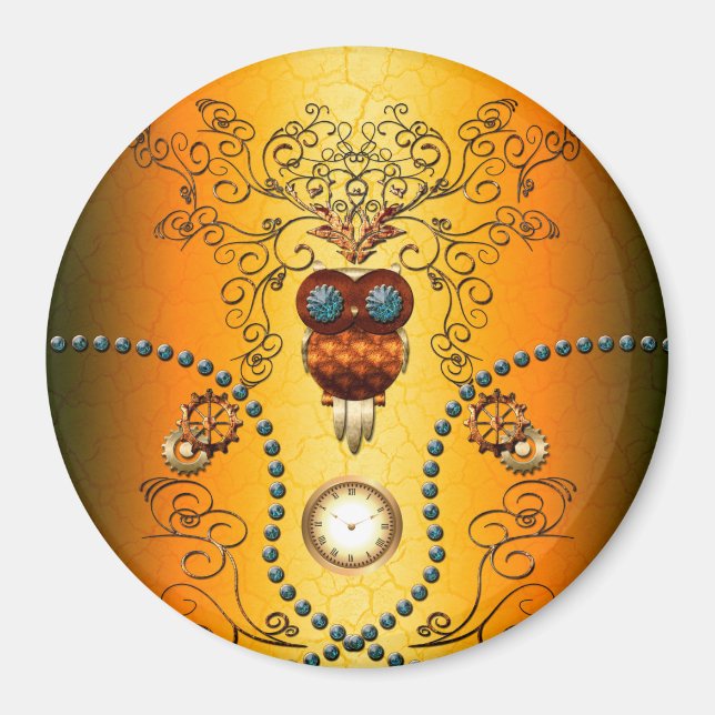 Imán Steampunk, búho lindo (Frente)