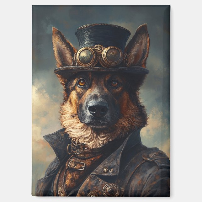 Imán Steampunk German Shepherd Dog in Top Hat (Anverso)