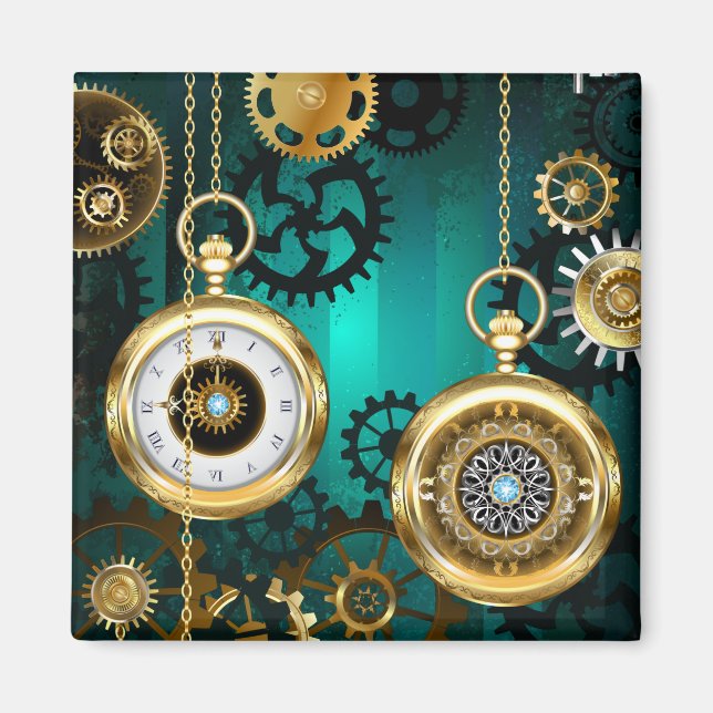 Imán Steampunk Jewelry Watch sobre un fondo verde (Frente)