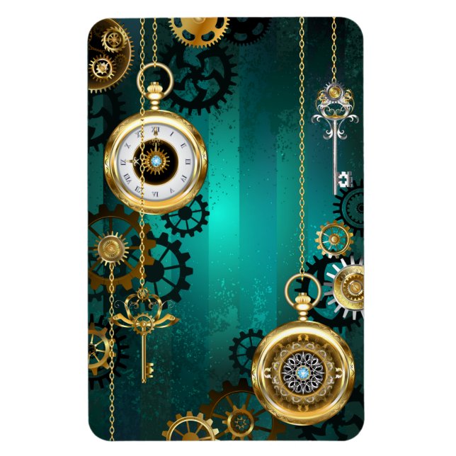 Imán Steampunk Jewelry Watch sobre un fondo verde (Vertical)