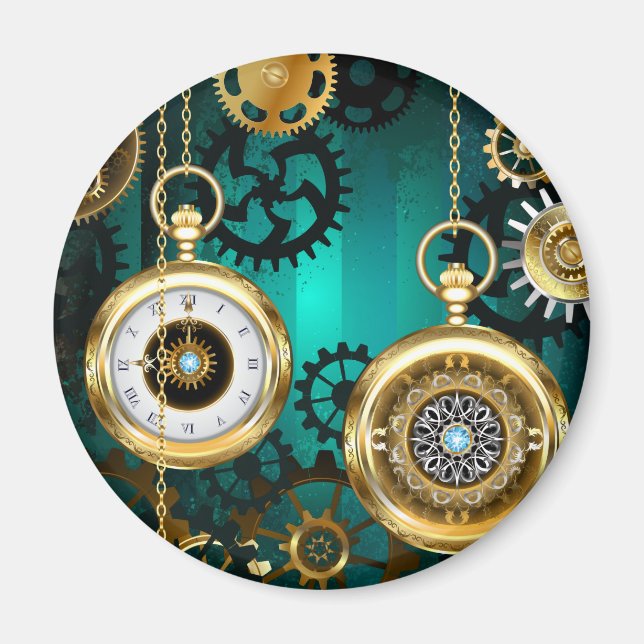 Imán Steampunk Jewelry Watch sobre un fondo verde (Frente)