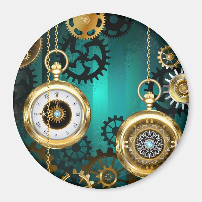 Imán Steampunk Jewelry Watch sobre un fondo verde (Frente)
