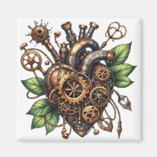 Imán Steampunk Leafy Heart