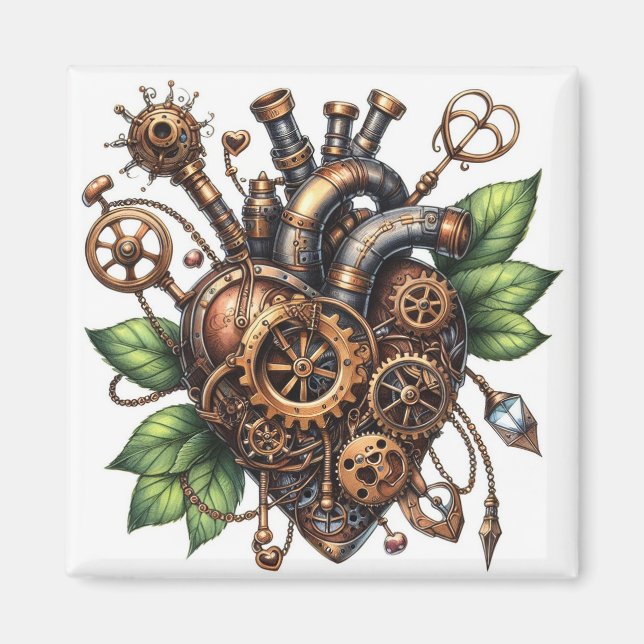 Imán Steampunk Leafy Heart (Frente)