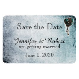 Imán Steampunk Verde azulada Heart Wedding Save the Dat