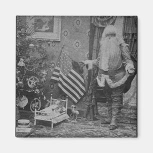 Imán Stereoview Santa y bandera americana Ca 1901