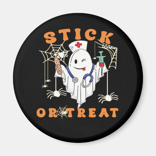 Imán Stick or Treat Nurse Spooky Nurse Costume Funny Ha (Frente)