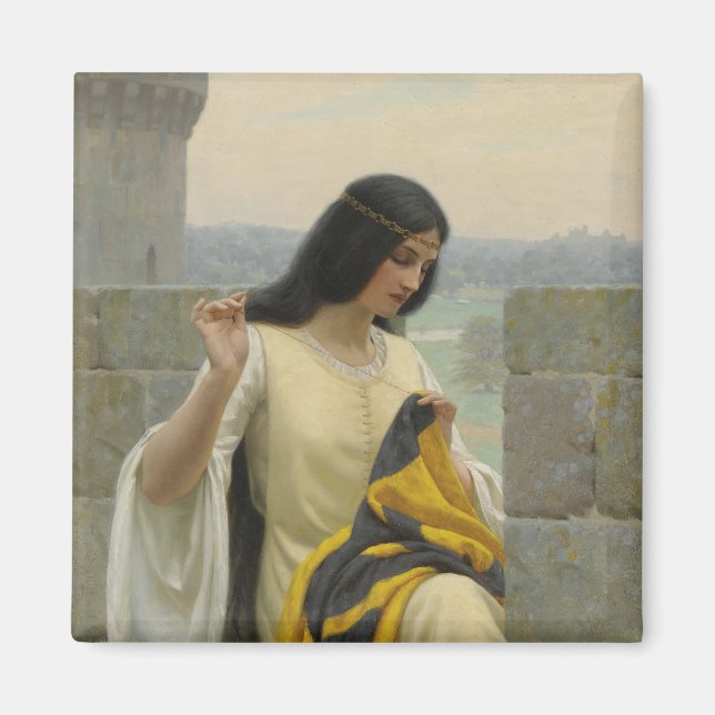 Imán Stitching the Standard Flag (Mujer medieval) (Frente)