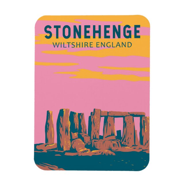 Imán Stonehenge Travel Art Retro Ilustracion (Vertical)