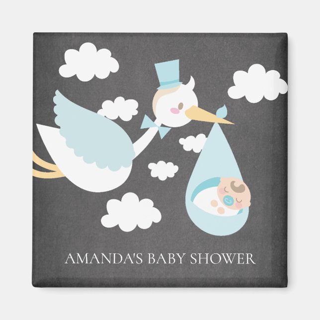 Imán Stork Boys Baby Shower Favor Magnet (Frente)