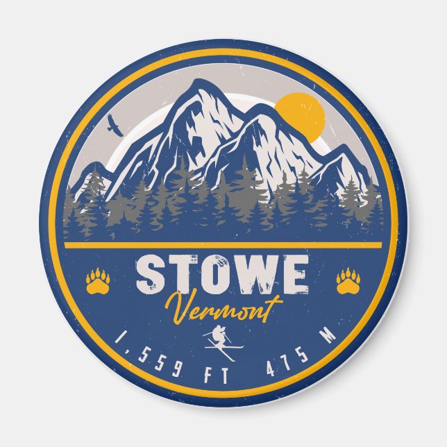 Imán Stowe Mountain Vermont Retro Sunset Skvenir (Frente)