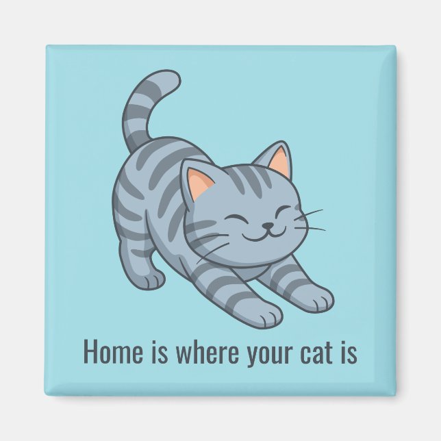 Imán Stretching Grey Tabby Blue Cat Custom Text (Frente)