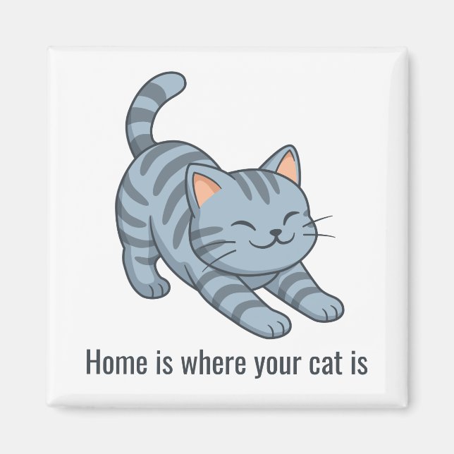 Imán Stretching Grey Tabby Cat Custom Text (Frente)