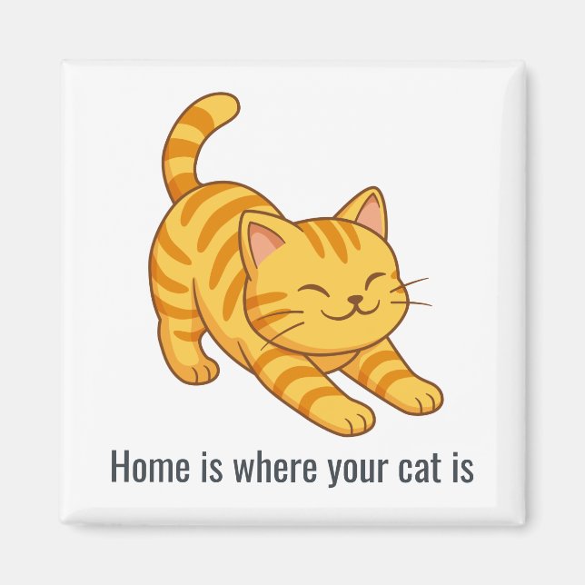 Imán Stretching Orange Tabby Cat Custom Text (Frente)