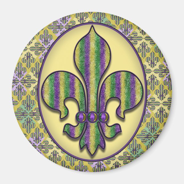 Imán Stripe Mardi Gras Fleur de lis (Frente)