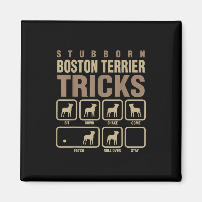 Imán Stubborn Boston Terrier Tricks Perro T-Shirt (Frente)