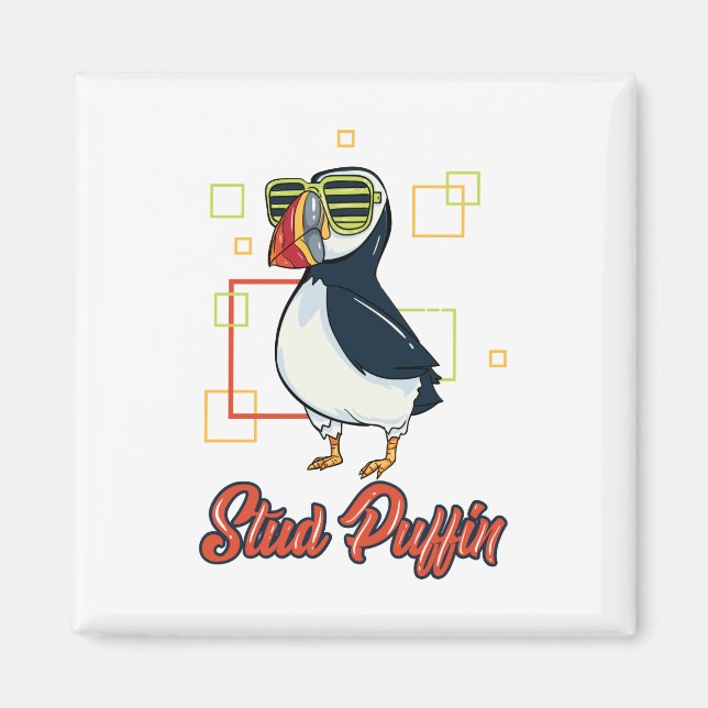 Imán Stud Puffin Seaside Bird Illustration (Frente)