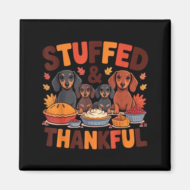 Imán Stuffed And Thankful Dachshund Funny Thanksgiving  (Frente)