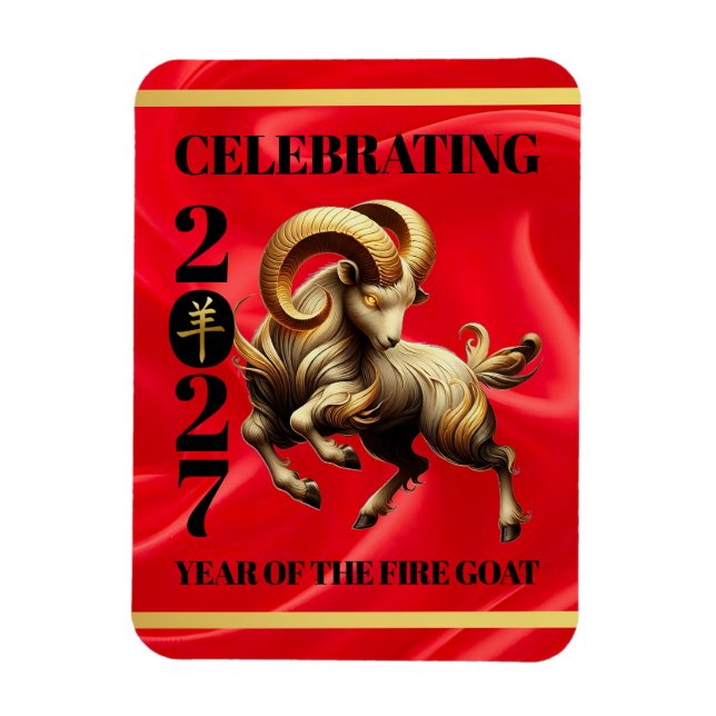 Imán Stunning Red Gold Chinese Year of Fire Goat 2027 (Vertical)