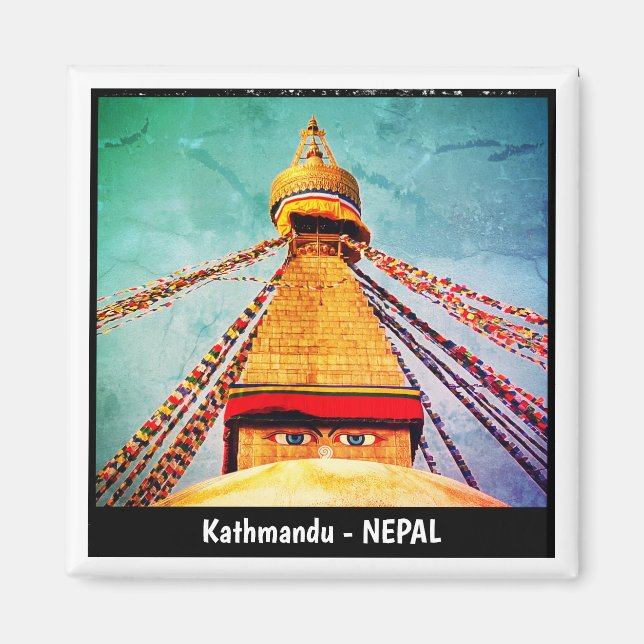 Imán Stupa Boudhanath, Buddha Eyes, Katmandú, Nepal (Frente)