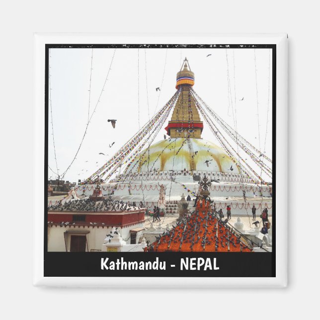 Imán Stupa Boudhanath, ofertas de flores, Katmandú, Nep (Frente)