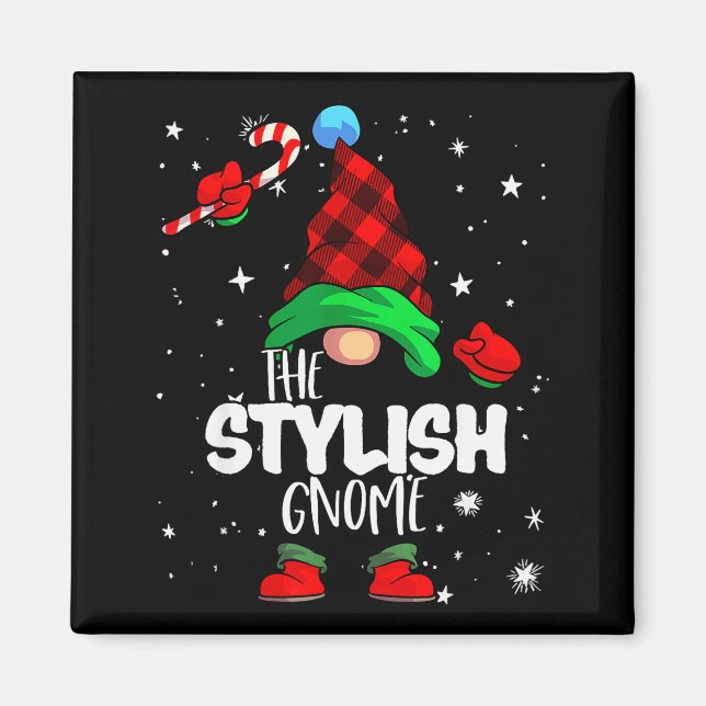 Imán Stylish Gnome Red Buffalo Plaid Matching Family Ch (Frente)