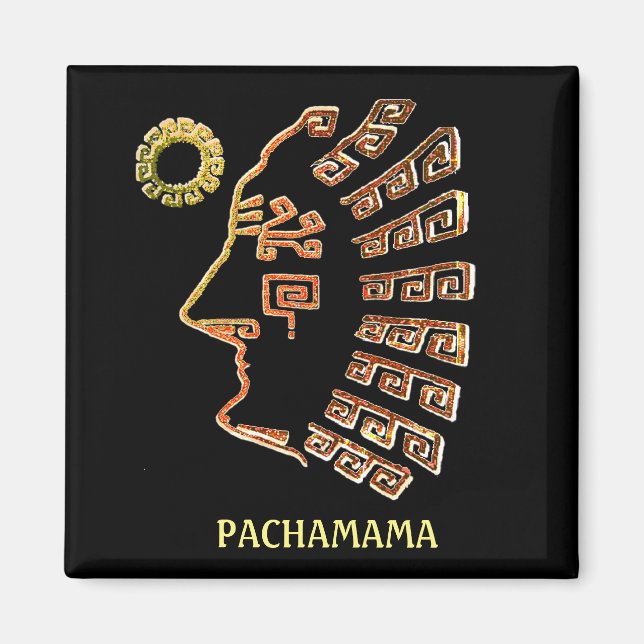 Imán Stylish Machu_Picchu Drawing on Black (Frente)