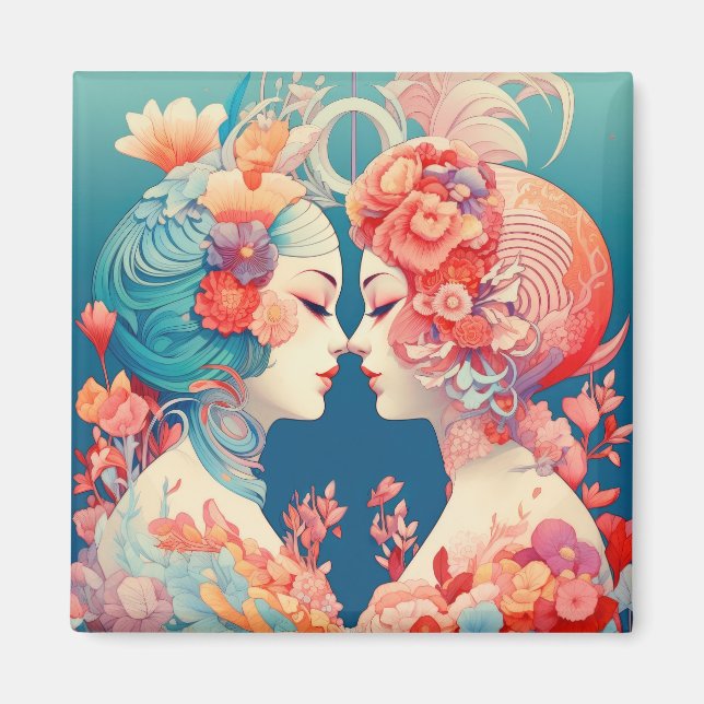 Imán Su amor, su camino | Beso Lésbico Estilo Art Déco (Frente)