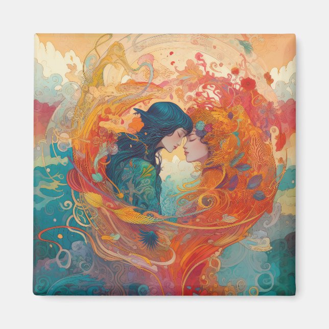 Imán Su amor, su camino | Beso Lésbico Estilo Art Déco (Frente)