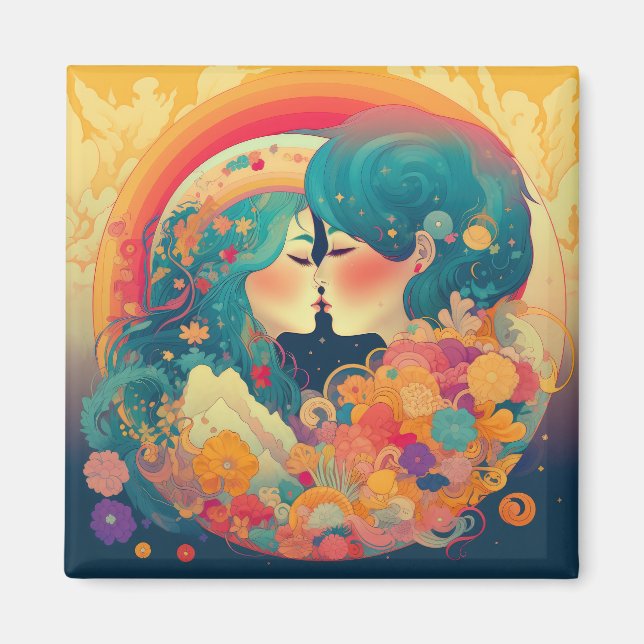 Imán Su amor, su camino | Beso Lésbico Estilo Art Déco (Frente)