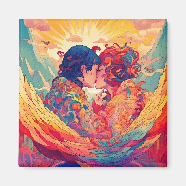 Imán Su amor, su camino | Beso Lésbico Estilo Art Déco (Frente)
