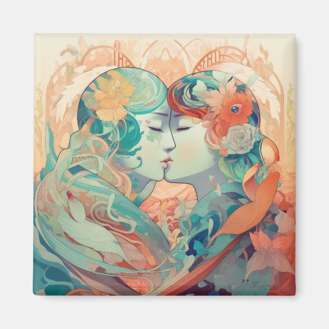 Imán Su amor, su camino | Beso Lésbico Estilo Art Déco (Frente)