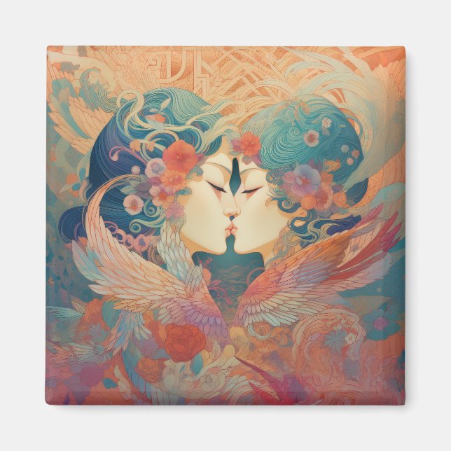 Imán Su amor, su camino | Beso Lésbico Estilo Art Déco (Frente)