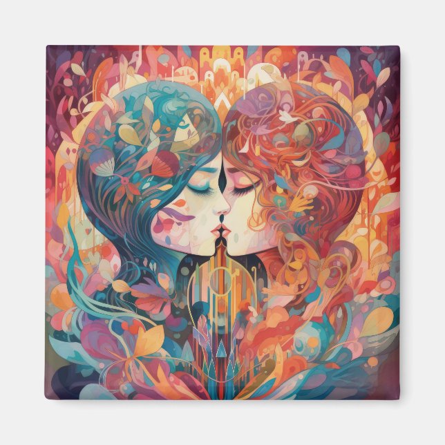 Imán Su amor, su camino | Beso Lésbico Estilo Art Déco (Frente)